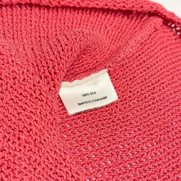 Eileen Fisher 100% Silk Sweater Pink 3/4 Sleeve Spring Women's Size Large Petite - Picture 10 of 12